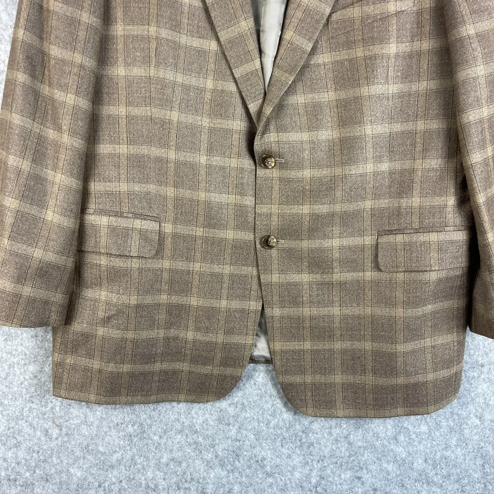 VTG Joseph Abboud Silk Wool Blazer Sport Coat Mens 46R Brown Windowpane USA